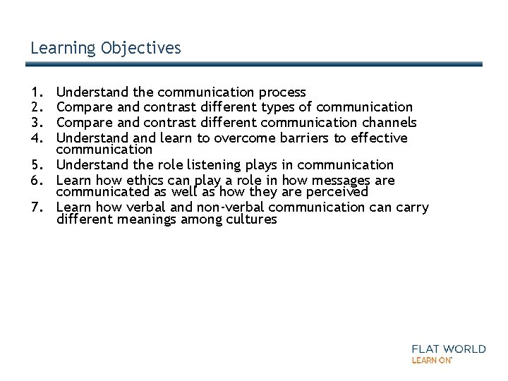 Learning Objectives 1. 2. 3. 4. Understand the communication process Compare and contrast different