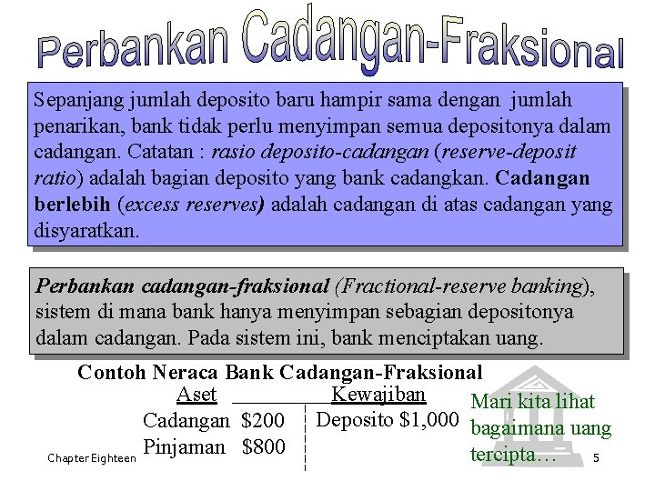 Sepanjang jumlah deposito baru hampir sama dengan jumlah penarikan, bank tidak perlu menyimpan semua