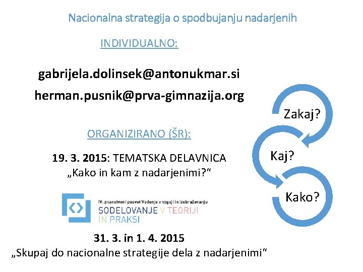 Nacionalna strategija o spodbujanju nadarjenih INDIVIDUALNO: gabrijela. dolinsek@antonukmar. si herman. pusnik@prva-gimnazija. org Zakaj? ORGANIZIRANO