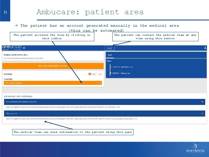H Ambucare: patient area The patient has an account generated manually in the medical