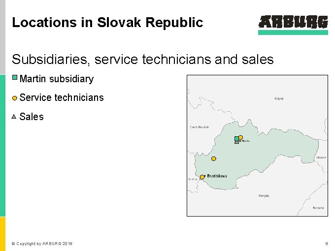 Locations in Slovak Republic Subsidiaries, service technicians and sales Martin subsidiary Service technicians Sales
