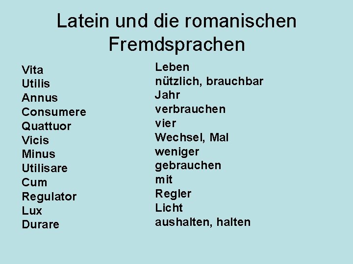 Latein und die romanischen Fremdsprachen Vita Utilis Annus Consumere Quattuor Vicis Minus Utilisare Cum