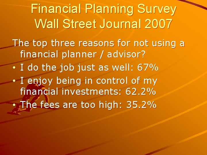 Financial Planning Survey Wall Street Journal 2007 The top three reasons for not using