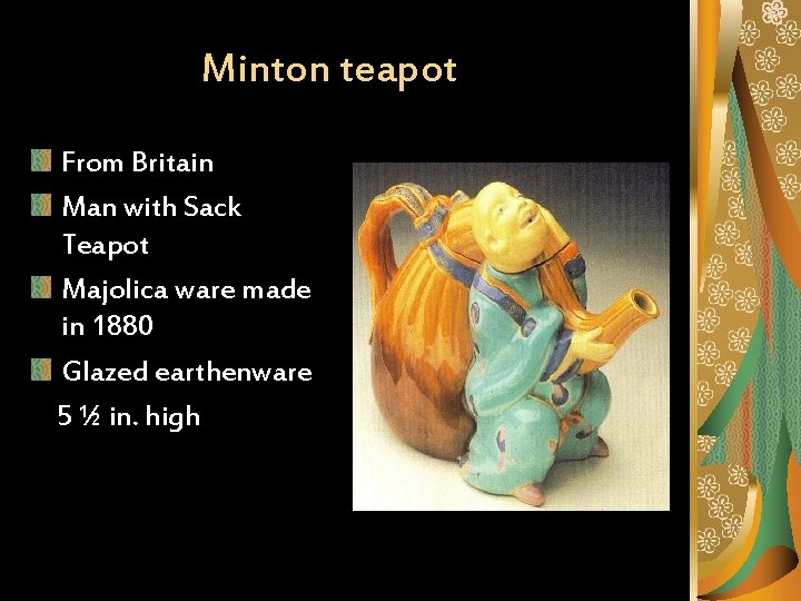 Minton teapot From Britain Man with Sack Teapot Majolica ware made in 1880 Glazed