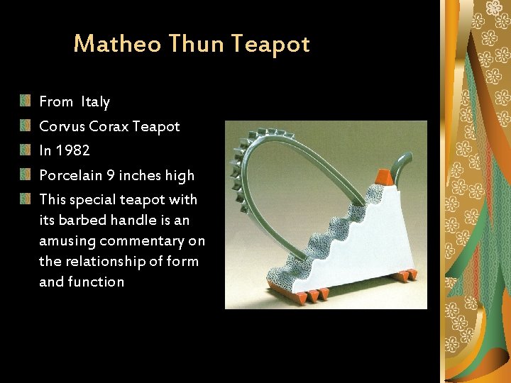 Matheo Thun Teapot From Italy Corvus Corax Teapot In 1982 Porcelain 9 inches high