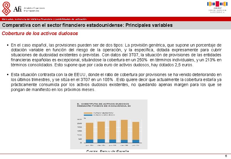 Mercados, solvencia del sistema financiero y posibilidades de actuación Comparativa con el sector financiero