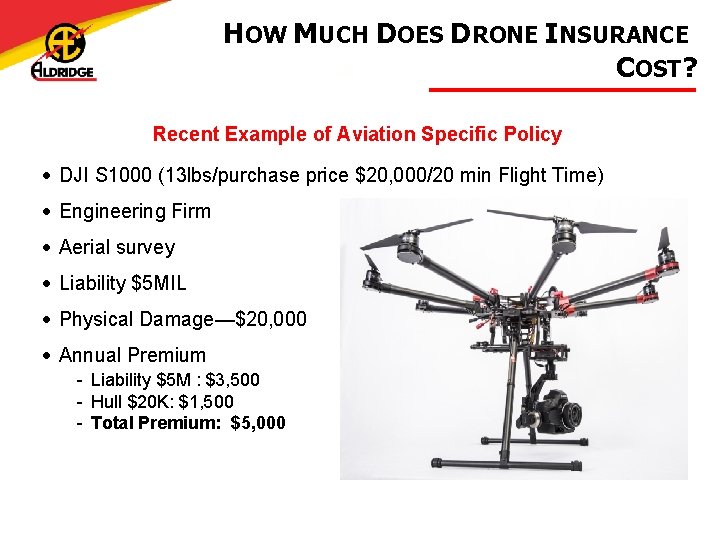 HOW MUCH DOES DRONE INSURANCE COST? Recent Example of Aviation Specific Policy • DJI