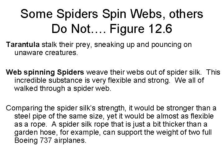 Some Spiders Spin Webs, others Do Not…. Figure 12. 6 Tarantula stalk their prey,