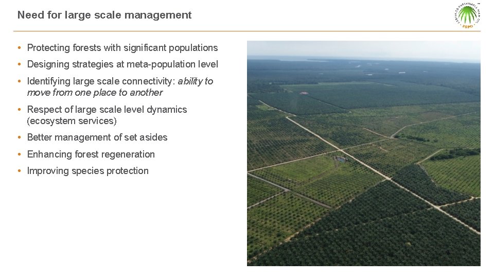 Need for large scale management • Protecting forests with significant populations • Designing strategies