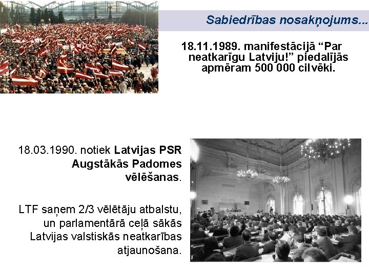 Sabiedrības nosakņojums. . . 18. 11. 1989. manifestācijā “Par neatkarīgu Latviju!” piedalījās apmēram 500