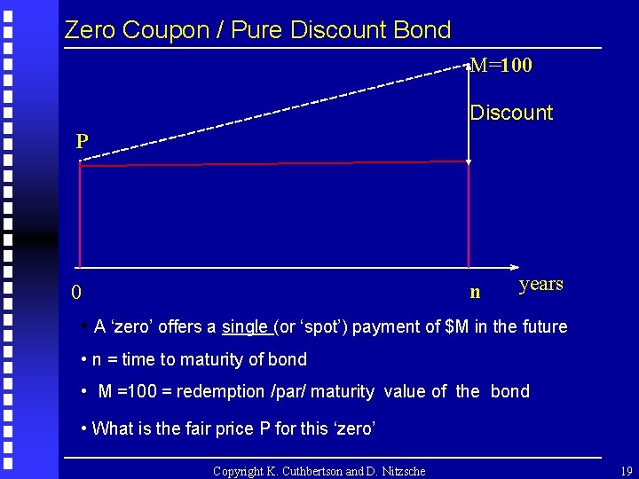 Zero Coupon / Pure Discount Bond M=100 Discount P n 0 years • A