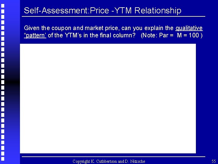 Self-Assessment: Price -YTM Relationship Given the coupon and market price, can you explain the