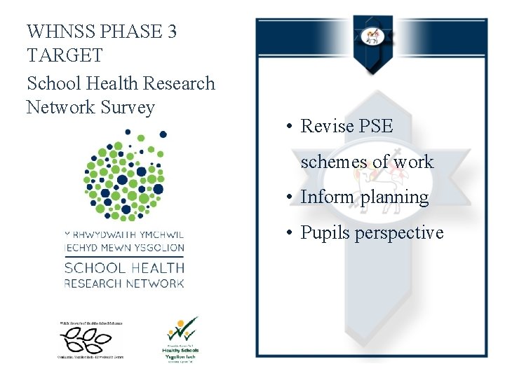 WHNSS PHASE 3 TARGET School Health Research Network Survey • Revise PSE schemes of