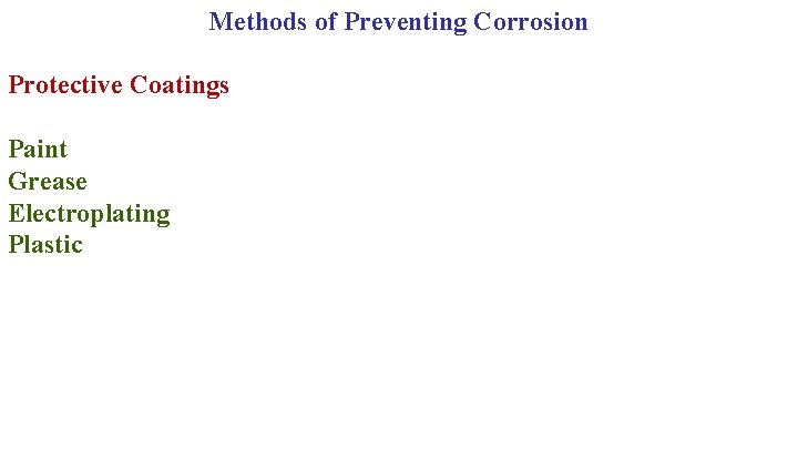 Methods of Preventing Corrosion Protective Coatings Paint Grease Electroplating Plastic 