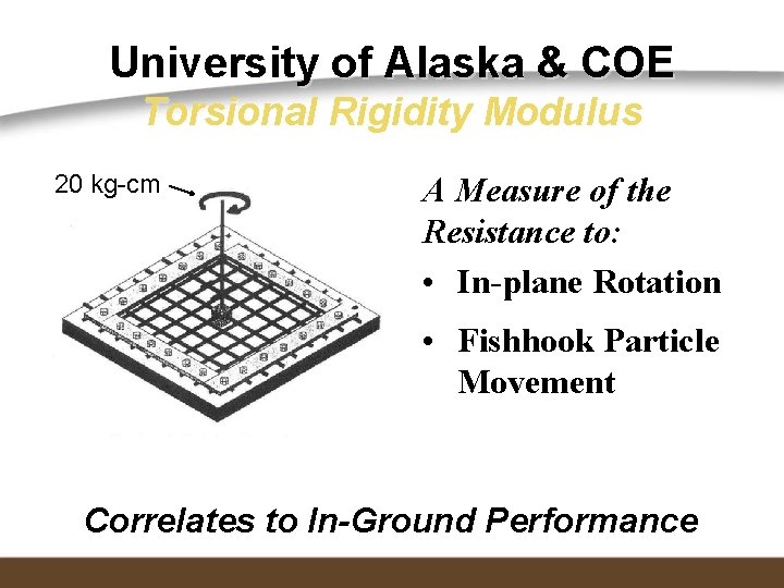 University of Alaska & COE Torsional Rigidity Modulus 20 kg-cm A Measure of the