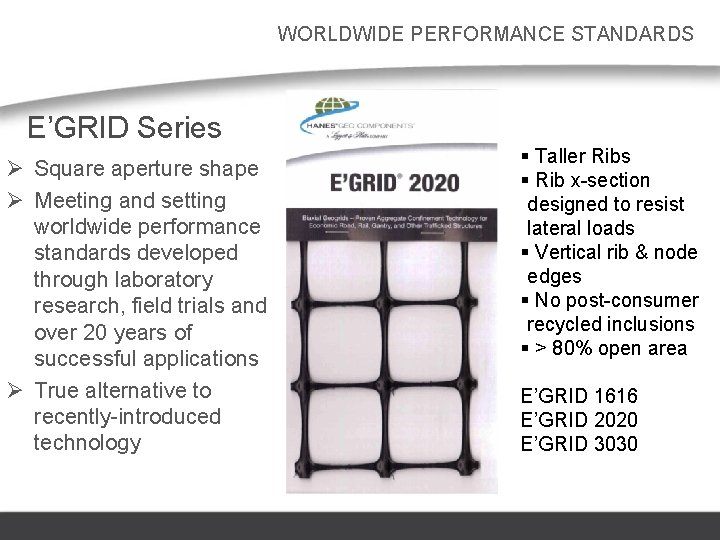 WORLDWIDE PERFORMANCE STANDARDS E’GRID Series Ø Square aperture shape Ø Meeting and setting worldwide