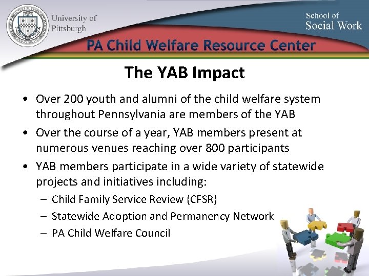 The YAB Impact • Over 200 youth and alumni of the child welfare system