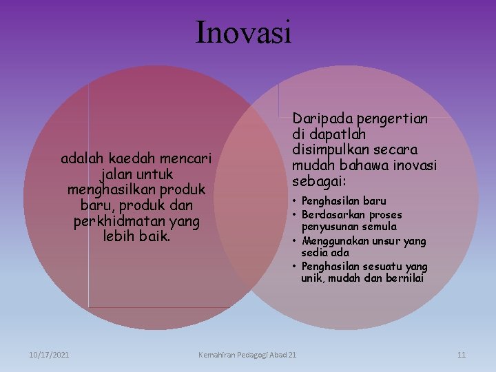 Inovasi adalah kaedah mencari jalan untuk menghasilkan produk baru, produk dan perkhidmatan yang lebih