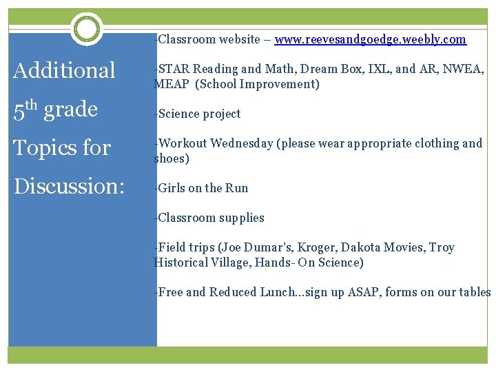 -Classroom website – www. reevesandgoedge. weebly. com Additional -STAR Reading and Math, Dream Box,