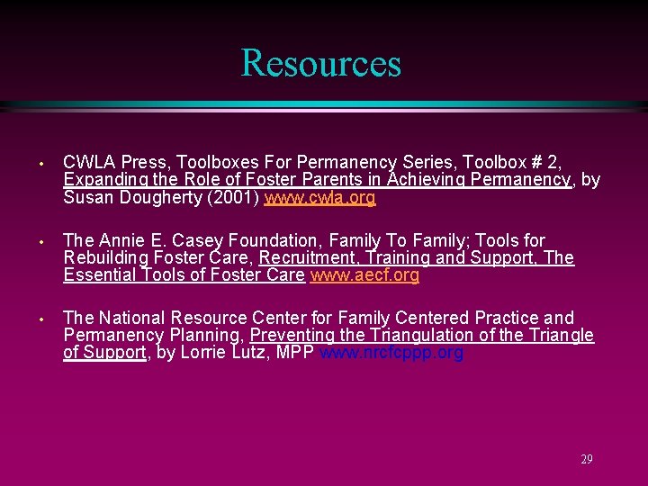 Resources • CWLA Press, Toolboxes For Permanency Series, Toolbox # 2, Expanding the Role