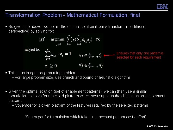 Transformation Problem - Mathematical Formulation, final § So given the above, we obtain the