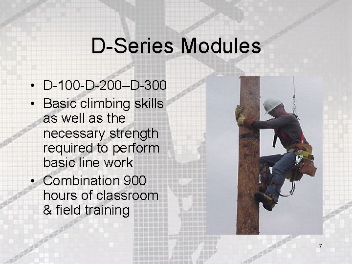 D-Series Modules • D-100 -D-200–D-300 • Basic climbing skills as well as the necessary