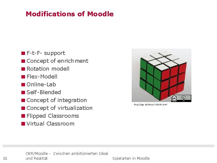 Modifications of Moodle F-t-F- support Concept of enrichment Rotation modell Flex-Modell Online-Lab Self-Blended Concept