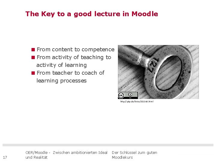 The Key to a good lecture in Moodle From content to competence From activity