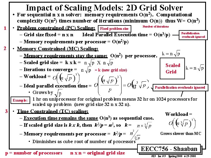 Impact of Scaling Models: 2 D Grid Solver 2 • For sequential n x
