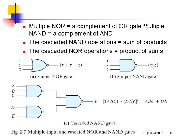 n n n Multiple NOR = a complement of OR gate Multiple NAND =