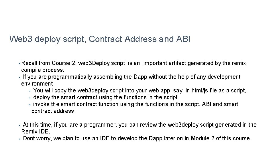 Web 3 deploy script, Contract Address and ABI Recall from Course 2, web 3