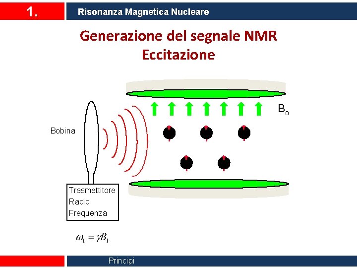 1. Risonanza Magnetica Nucleare Generazione del segnale NMR Eccitazione Bo Bobina Trasmettitore Radio Frequenza