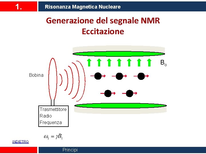 1. Risonanza Magnetica Nucleare Generazione del segnale NMR Eccitazione Bo Bobina Trasmettitore Radio Frequenza