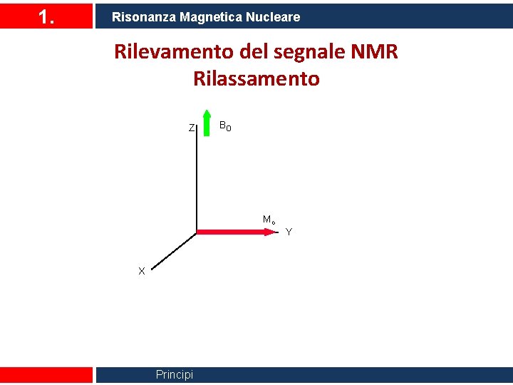 1. Risonanza Magnetica Nucleare Rilevamento del segnale NMR Rilassamento Z Bo Mo X Principi