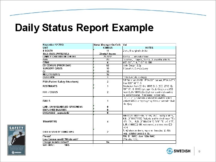 Daily Status Report Example 9 