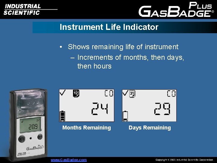 Instrument Life Indicator • Shows remaining life of instrument – Increments of months, then