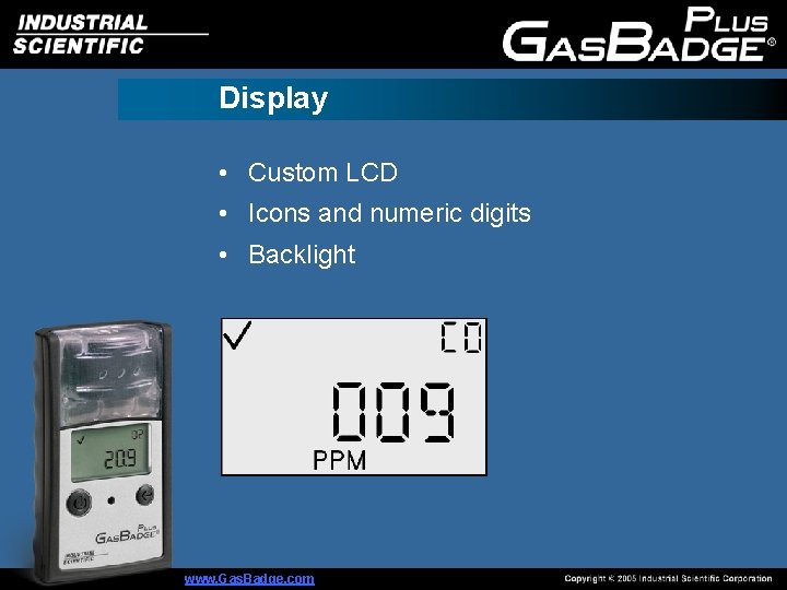 Display • Custom LCD • Icons and numeric digits • Backlight www. Gas. Badge.