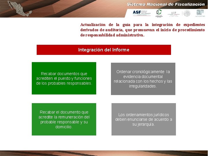 Actualización de la guía para la integración de expedientes derivados de auditoría, que promuevan