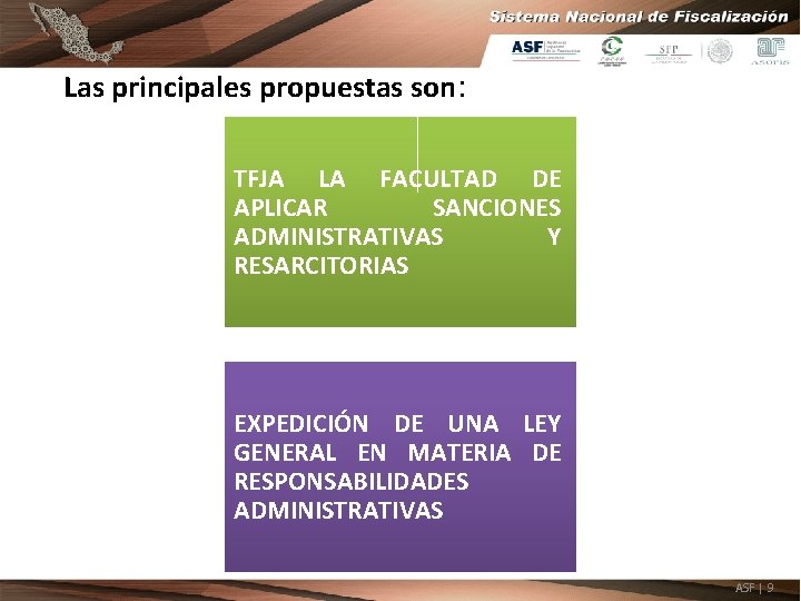 Las principales propuestas son: TFJA LA FACULTAD DE APLICAR SANCIONES ADMINISTRATIVAS Y RESARCITORIAS EXPEDICIÓN