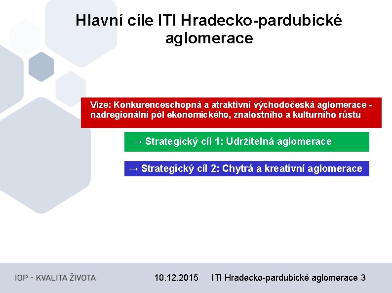 Hlavní cíle ITI Hradecko-pardubické aglomerace Vize: Konkurenceschopná a atraktivní východočeská aglomerace nadregionální pól ekonomického,