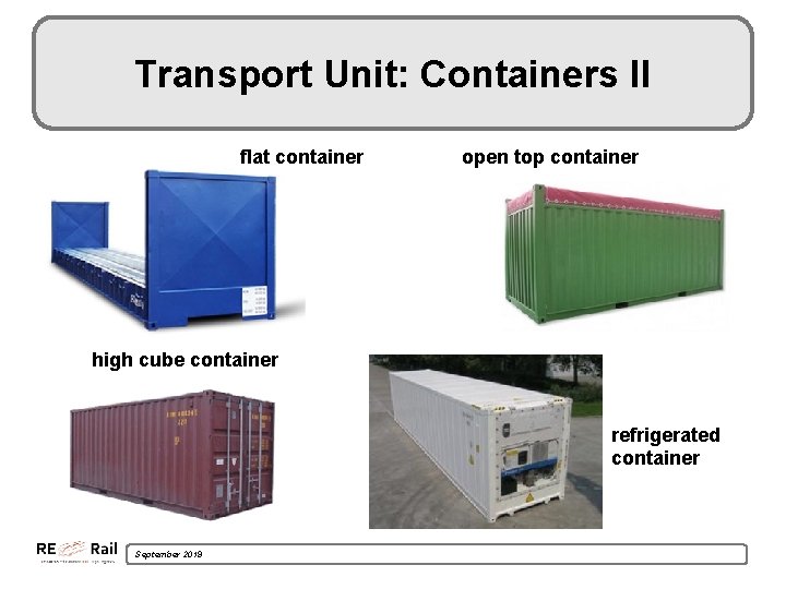 Transport Unit: Containers II flat container open top container high cube container refrigerated container