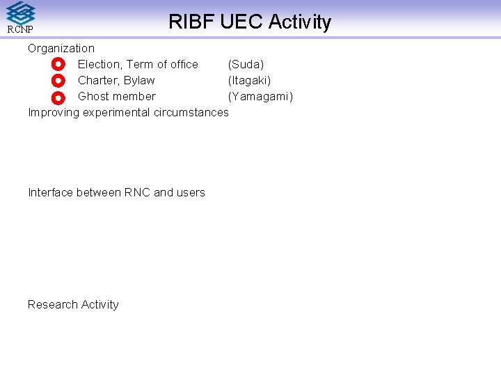 RCNP RIBF UEC Activity Organization Election, Term of office (Suda) Charter, Bylaw (Itagaki) Ghost