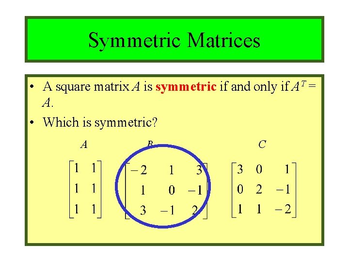 Module #9 – Number Theory Symmetric Matrices • A square matrix A is symmetric
