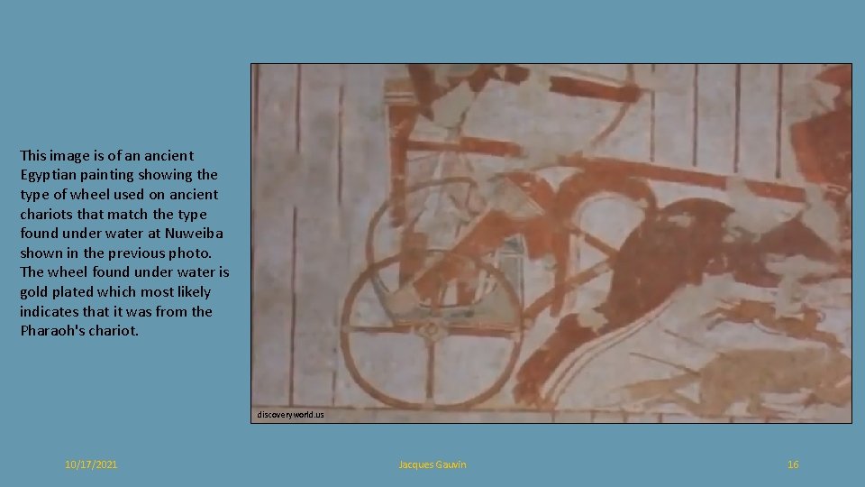 This image is of an ancient Egyptian painting showing the type of wheel used