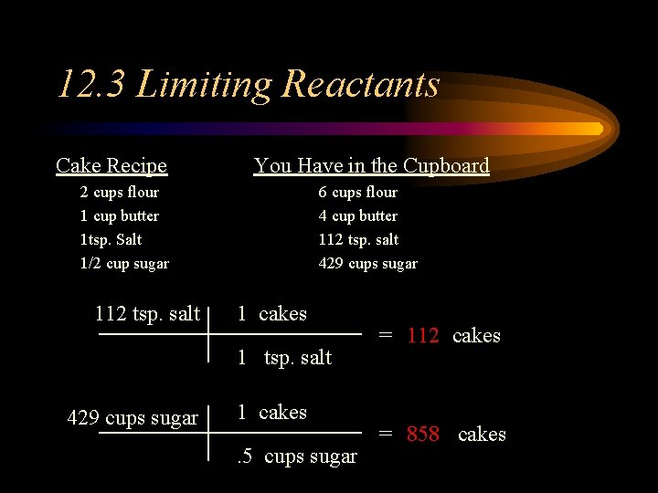 12. 3 Limiting Reactants Cake Recipe You Have in the Cupboard 2 cups flour