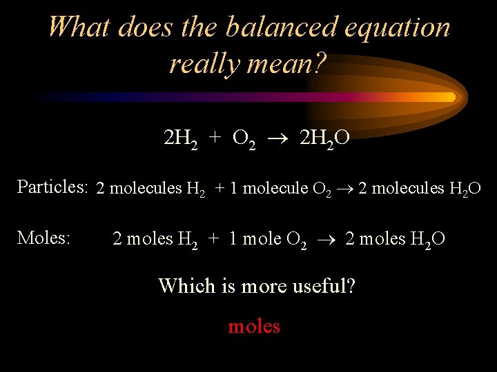 What does the balanced equation really mean? 2 H 2 + O 2 2
