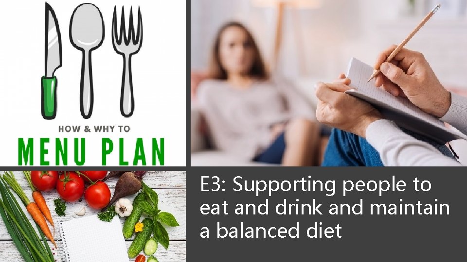 E 3: Supporting people to eat and drink and maintain a balanced diet 