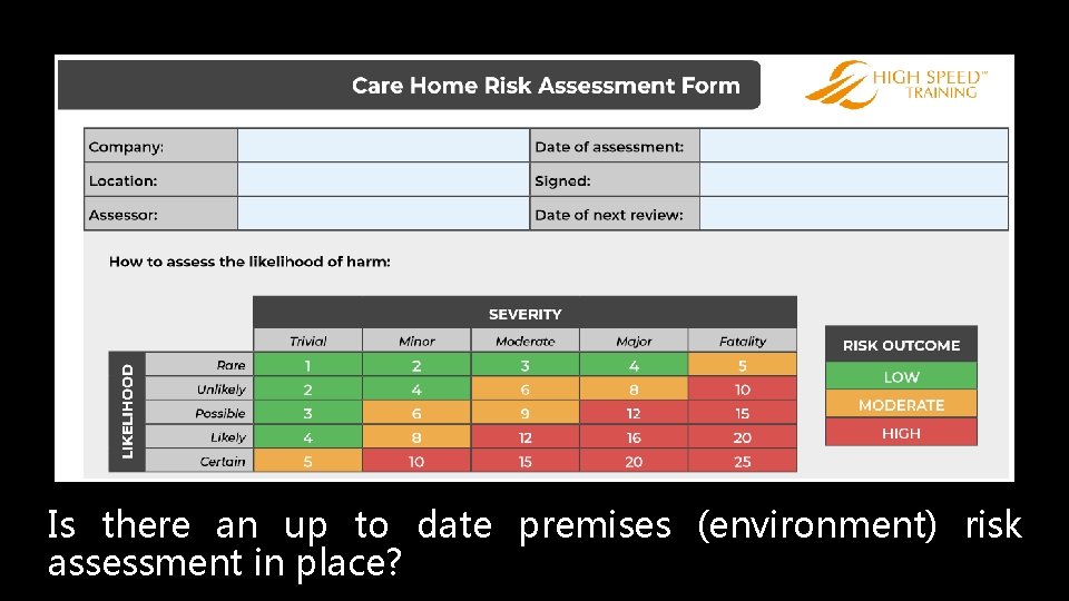 Is there an up to date premises (environment) risk assessment in place? 