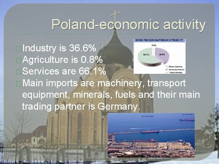 Poland-economic activity �Industry is 36. 6% �Agriculture is 0. 8% �Services are 66. 1%