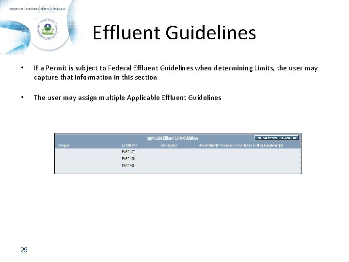 Effluent Guidelines • If a Permit is subject to Federal Effluent Guidelines when determining